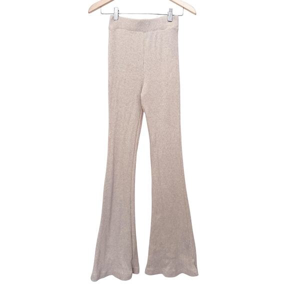 Madewell MWL High Rise Stretchy Rib Knit Cream ABC Flare Comfy Pants-Tall Small - Picture 2 of 4
